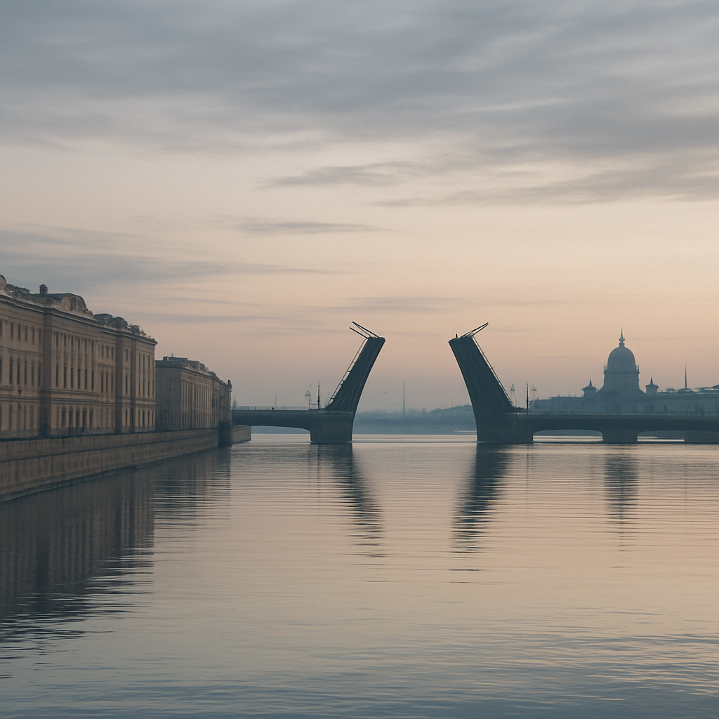 Белые ночи над Невой в Санкт-Петербурге
